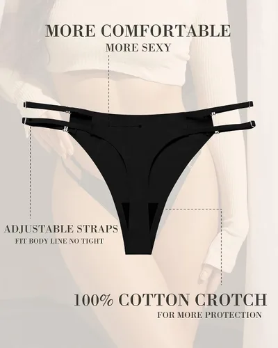 Vista 4 de SHARICCA Tangas de cintura ajustable, sin costuras, ropa interior de cintura baja para mujer, paquete múltiple