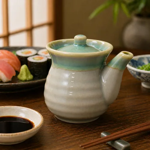 Vista 7 de Dispensador de botellas de salsa de soja japonesa, 1 paquete, olla de cerámica Shoyu con tapa, servidor de salsa de soja tradicional estilo Tenmoku