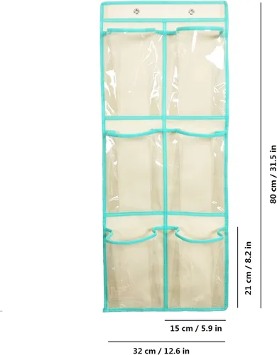 Vista 6 de Organizador de zapatos para colgar sobre la puerta, con 6 bolsillos grandes transparentes, paquete de 2 unidades (grande)
