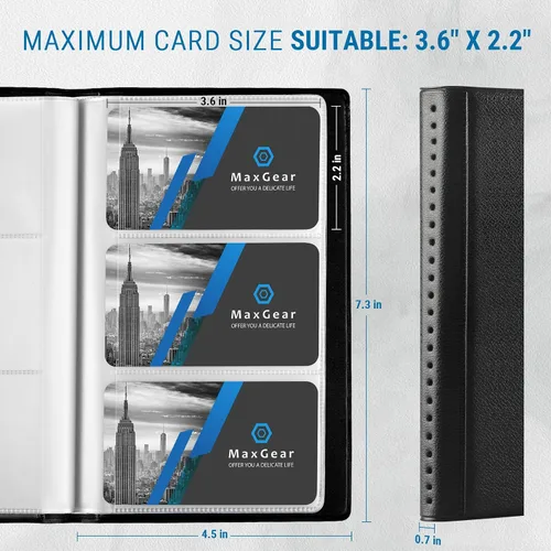 Vista 6 de MaxGear Organizador de Tarjetas de Visita, Libro Portátil para 240 Tarjetas, Portatarjetas de Negocios para Hombres y Mujeres, Archivador Negro