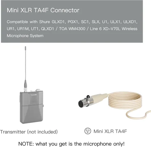 Vista 2 de J K Pro Headset de diadema con gancho único micrófono MIC-J S90 compatible con transmisor inalámbrico Shure