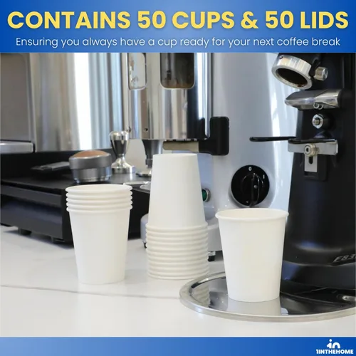Vista 5 de Tazas de café de 8 onzas con tapas desechables de papel para café caliente (50 tazas y 50 tapas)