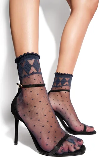 Vista 5 de sofsy Medias de lunares para mujer, hechas en Italia, 20 Denier, medias de nailon transparente con diseños