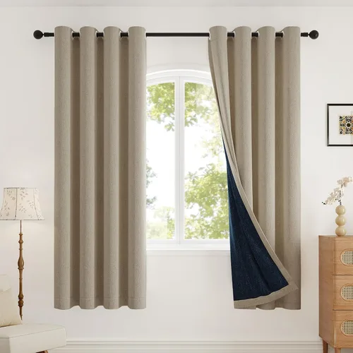 Vista 22 de Rinwoc Cortinas opacas gruesas y suaves, juego de 2 paneles para dormitorios pequeños/habitaciones de niños, con textura de lino y bloqueo de luz