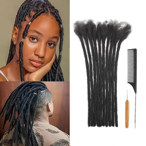 Vista 10 de Extensiones de Rastas de Cabello Humano 0.4cm de Grosor 4 Pulgadas 20 Hebras 100% Cabello Humano Real para Hombres/Mujeres/Niños Completamente