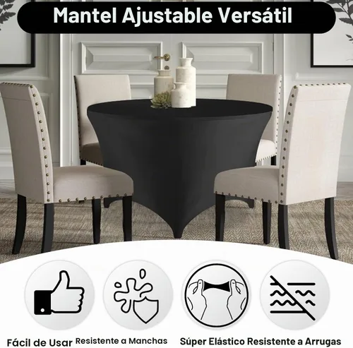 Vista 2 de FestiCorp Mantel redondo ajustable de elastano negro de 60 pulgadas, 5 pies