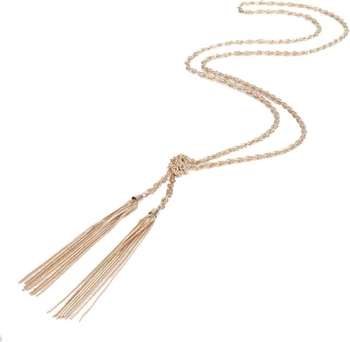 Vista 5 de larga borla collar con dije forma de Y Ajustable Nudo Cadena Borla Colgante para las mujeres