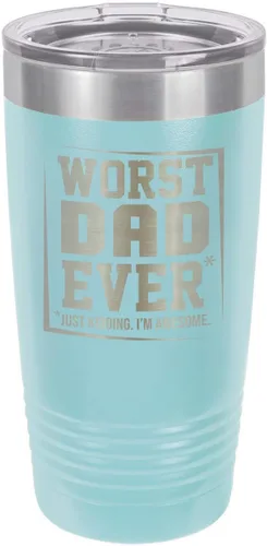 Vista 10 de El peor papá nunca negro vaso de bebida de 20 oz con popote Taza de viaje grabada con láser Comparar con Yeti Rambler Idea de regalo papá