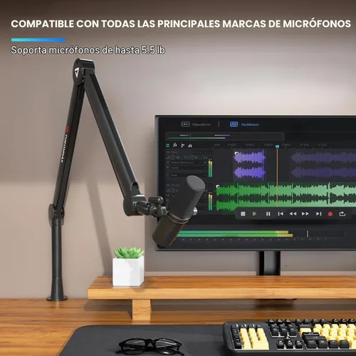 Vista 4 de Soporte de Brazo Telescópico THRONMAX S8 Soporte de Micrófono para Transmisión y Difusión de Juegos/Brazo de Micrófono Robusto y Universal