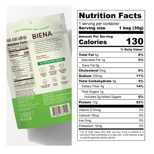 Vista 2 de Biena Frituras Crocantes de Edamame Tostado - Snack Alto en Proteína para Adultos y Niños, 12g-13g de Proteína por Porción - Hecho con Aceite