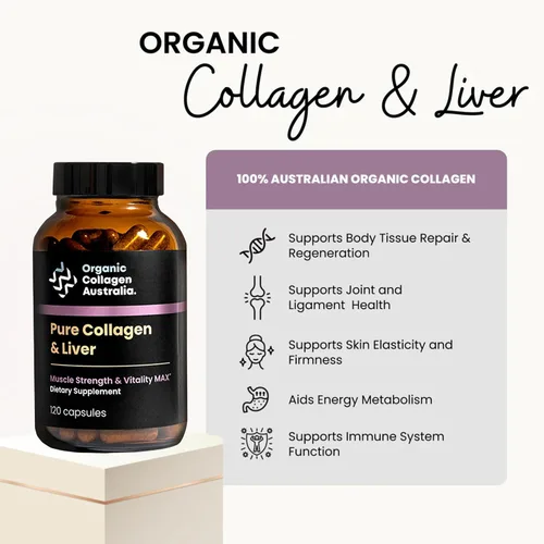 Vista 2 de Organic Collagen Australia Cápsulas de colágeno puro y hígado, fuerza muscular y vitalidad con colágeno hidrolizado, hígado alimentado con pasto