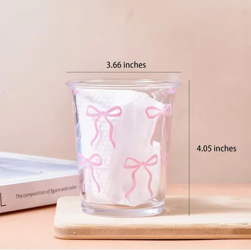 Vista 2 de Vasos de vidrio con lazo rosa, 14 onzas, bonitos vasos de vidrio con lazo estético para café helado, matcha, leche, jugo, cóctel, San