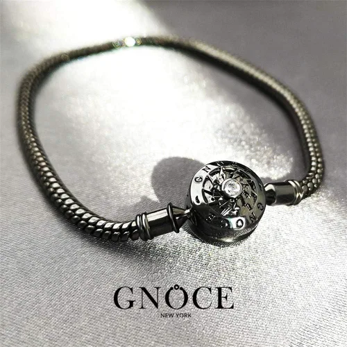 Vista 4 de GNOCE Pulsera de plata de ley bañada en oro rosa y oro rosa con cierre