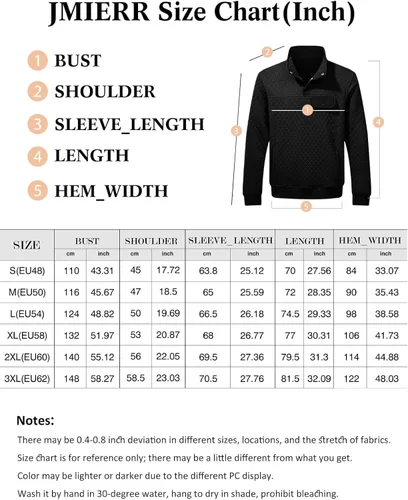 Vista 6 de JMIERR Men's Quilted Sweatshirt Casual Long Sleeve Outdoor Stand Collar Button Pullover Sweatshirts