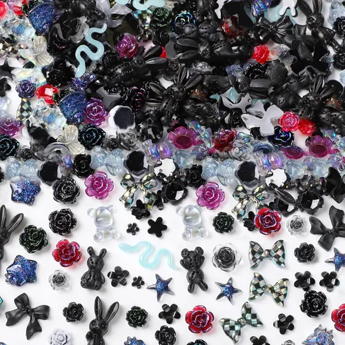 Vista 17 de COOSLIM 110 dijes de uñas 3D para uñas acrílicas, flor de camelia, rosa, mariposa, lazo, corazón, oso, conejo, estrella, para diseños de uñas