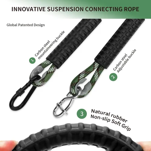 Vista 3 de Hamaca de cuerda de columpio de árbol resistente, correas ajustables extensibles para colgar, mosquetones de 1000 libras para todos los columpios