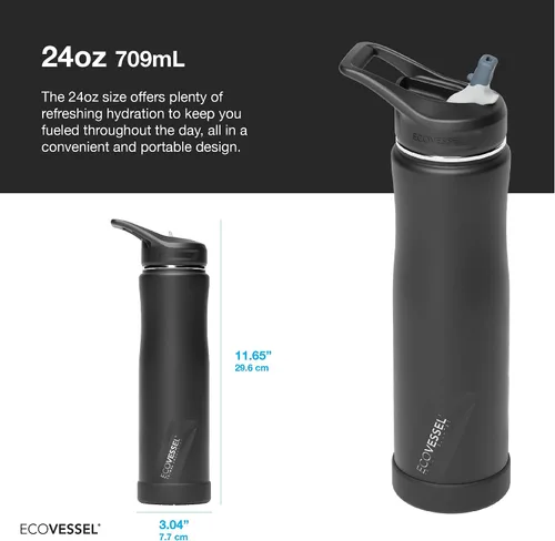 Vista 2 de Botella de agua aislada para gimnasio con pajilla, botella de agua de acero inoxidable de 24 onzas, Trimax 36 horas de frío, botella deportiva "The