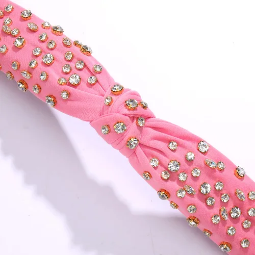 Vista 6 de Diadema anudada de cristal para mujer, diadema con nudo superior ancha, diadema de moda para mujer, accesorios para el cabello (rosa)