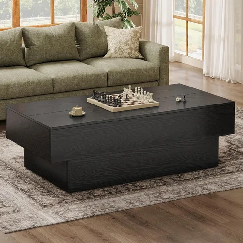 Vista 7 de Tribesigns - Mesa de café moderna negra, mesa de té rectangular de madera de 55 pulgadas, mesa central grande para sala de estar, sala de recepción