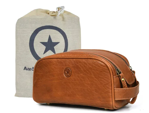 Vista 13 de Neceser de viaje de cuero premium de 10 pulgadas con forro impermeable Kit Dopp vintage hecho a mano tamaño King por Aaron Leather Goods