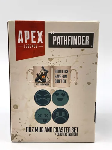 Vista 6 de Surreal APEX legends Pathfinder - Juego de tazas de café de 11 onzas y juego de 4 posavasos