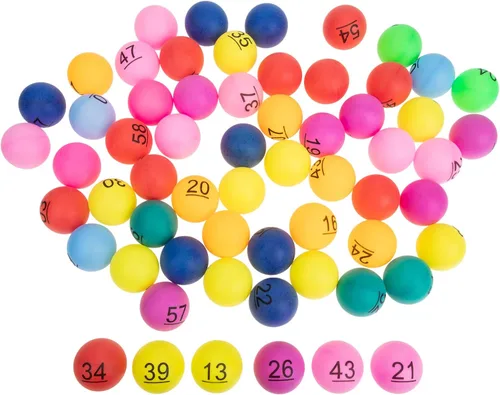 Vista 3 de Juego de bingo, bolas de juego de bingo, 60 unidades, bolas de rifa de 1 a 60 numeradas, multicolor, repuesto de plástico para accesorios de juego