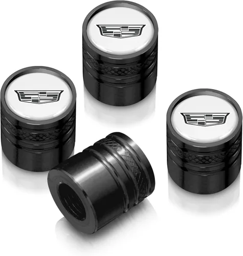 Vista 6 de iPick Image Tapones de vástago de válvula de neumático de aluminio de alta calidad para Cadillac Crest Logo en blanco sobre plateado, con licencia