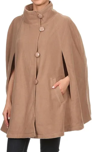 Vista 2 de LL - Poncho de capa para mujer con botones frontales abiertos y forro polar suave para otoño e invierno