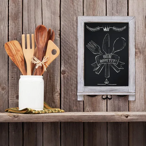 Vista 8 de HBCY Creations Pizarra de Mesa Rústica con Acabado Blanqueado / Pizarra Magnética Colgante de Pared / Caballete Pequeño de Encimera / Tablero de 1