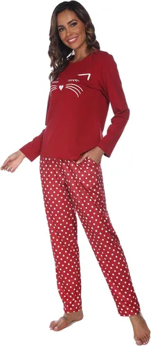 Vista 2 de Homimor Cotton Pajamas For Women, Long Sleeve Sleepwear with Long Pants, Cat Printed Pj Loungewear Sets, PJ Set for Women