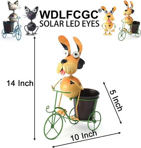 Vista 4 de Luces Solares para Perros para Exteriores Soporte para Plantas de Ciclismo, Arte de Patio Estatuas de Perro de Metal, Estatua Divertida