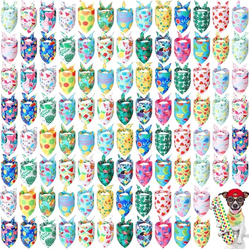 Vista 11 de Chunful 100 piezas de bandanas para perros a granel paquete de verano bufanda triangular babero pañuelo conjunto para accesorios de disfraz