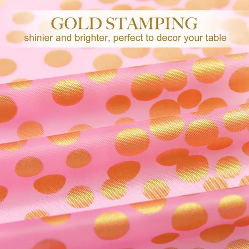 Vista 3 de HOMIX Manteles de plástico rosa y dorado para mesas rectangulares, paquete de 6 manteles desechables de fiesta, fundas de mesa de confeti de punto