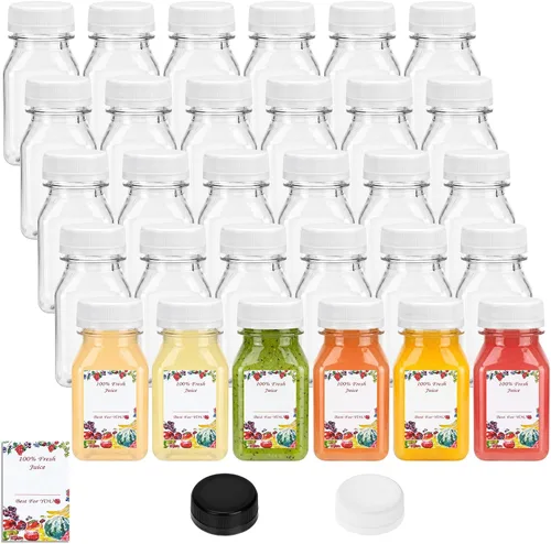Vista 14 de SUPERLELE - 10 botellas de plástico para jugo de 12 onzas con tapas azules y negras