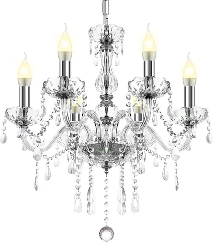 Vista 11 de Ridgeyard Candelabro transparente de 4 brazos con forma de gota de lluvia de cristal, lámpara de techo empotrada para comedor, sala de estar
