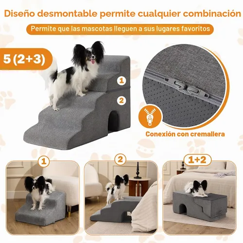 Vista 2 de Ahpmeoa Escaleras para perros para cama de 23 pulgadas de alto, escalones Gris