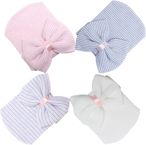 Vista 8 de DRESHOW BQUBO Newborn Hospital Hat Infant Baby Hat Cap with Big Bow Soft Cute Knot Nursery Beanie
