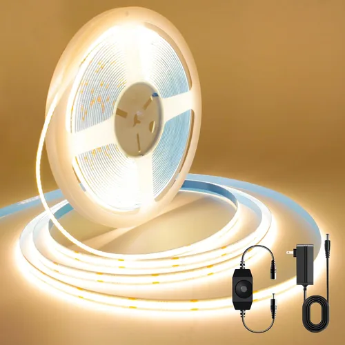 Vista 13 de Tira LED COB, tira de luz LED COB blanca cálida de 16.4 pies, tira de luz LED regulable de 2700 K, CRI92+, 0.315 in de ancho, cinta LED flexible