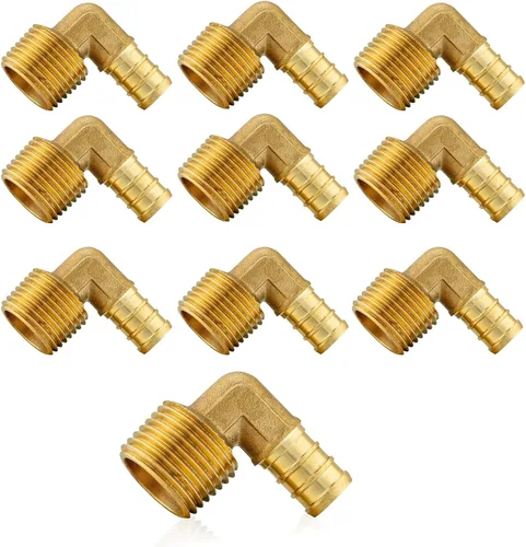 Vista 10 de Paquete de 5 accesorios PEX, adaptador de codo NPT roscado macho Pex de 1/2 pulgadas x 3/4 pulgadas, accesorios de engarce de latón, para tubería