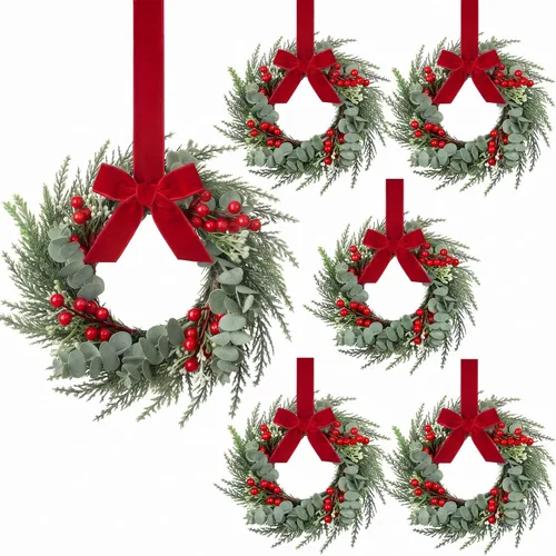 Vista 12 de 4 mini coronas de Navidad de 8 pulgadas para gabinete de cocina, anillos de vela de Navidad, coronas, pilares de puerta delantera/centros de mesa