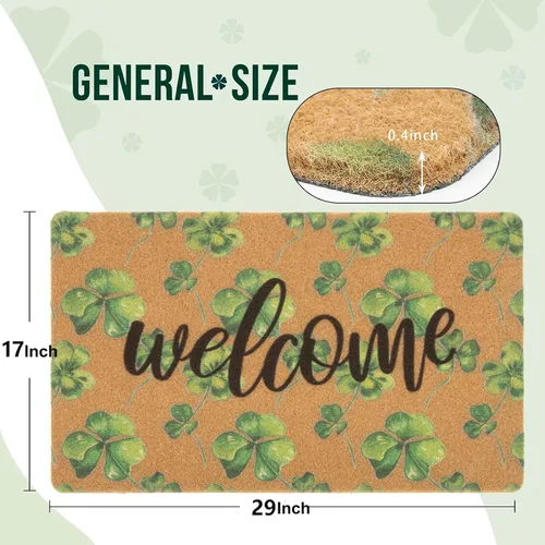 Vista 3 de XuoAz St. Patrick's-Day-Clovers-Welcome-Mats Outdoor Entrance Green-Shamrock-Outdoor-Felpudo antideslizante de fibra de coco para la decoración