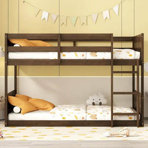 Vista 3 de Twin Size Bunk Bed with Panelled Headboard and Footboard, Antique Dark Oak Antique Oak
