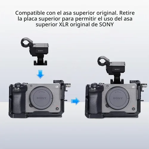 Vista 6 de SIRUI Jaula completa para cámara Sony FX3/FX30, compatible con mango XLR original, con abrazadera de cable HDMI, orificios roscados de 1/4"-20