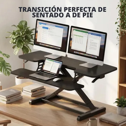 Vista 3 de FLEXISPOT Convertidor de escritorio de pie de 42 pulgadas, elevador de escritorio ergonómico extra grande de altura ajustable, estación de trabajo