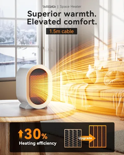 Vista 3 de Calentador Eléctrico de Espacio QQT, Calentadores de Espacio Portátiles de Alta Eficiencia Energética para Uso en Interiores, Ventilador Calentador