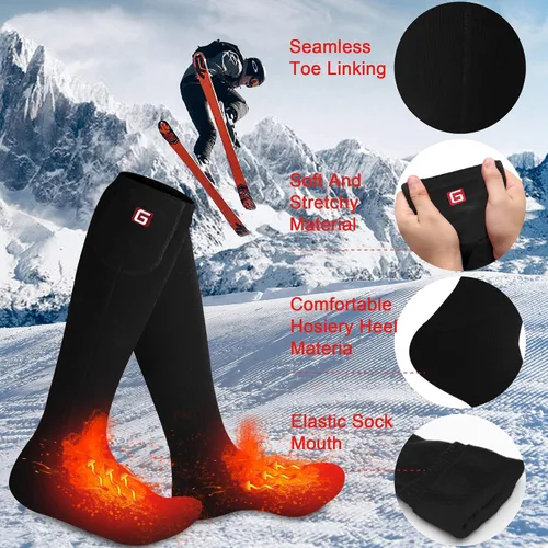 Vista 4 de Autocastle Calcetines calefactables para hombre, recargables, con pilas, calentadores de calor, calentados por batería, calentadores de pies