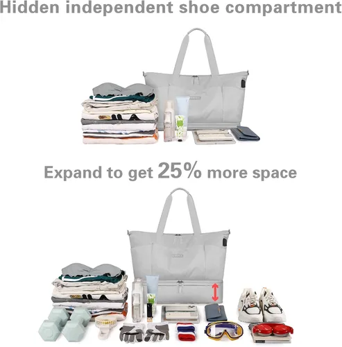 Vista 3 de Bolsa de viaje para mujer, Gris, Juego de bolsas de viaje con puerto de carga USB
