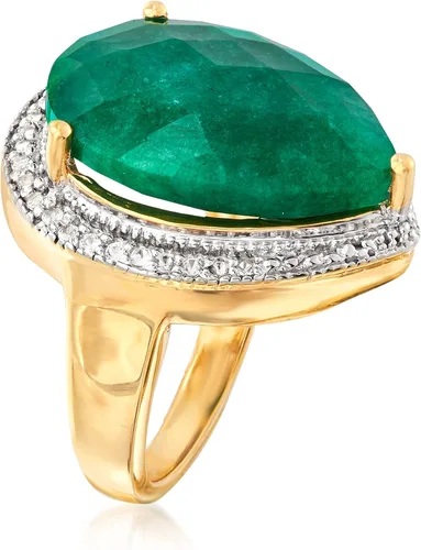 Vista 3 de Ross-Simons 11.00 Carat Emerald and .40 ct. t.w. White Topaz Ring in 18kt Gold Over Sterling