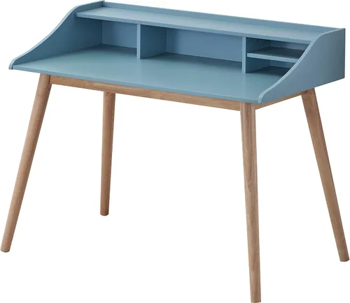Vista 3 de R., Groria Mid-Century - Escritorio moderno de madera Strorage, color azul