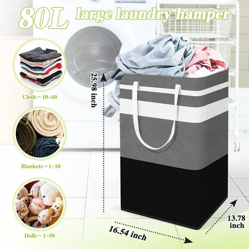 Vista 2 de Paquete de 2 cestas plegables para la ropa sucia, canastas grandes para la ropa sucia con asas, cestas de lavandería impermeables, cestas plegables